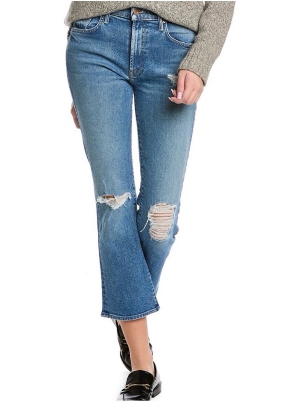 MOTHER Distressed Cropped Blue Jeans